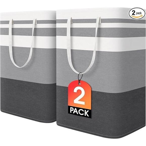 Large Laundry Baskets 2 Pack Waterproof Freestanding Collapsible Clothes Hamper - Picture 7 of 7